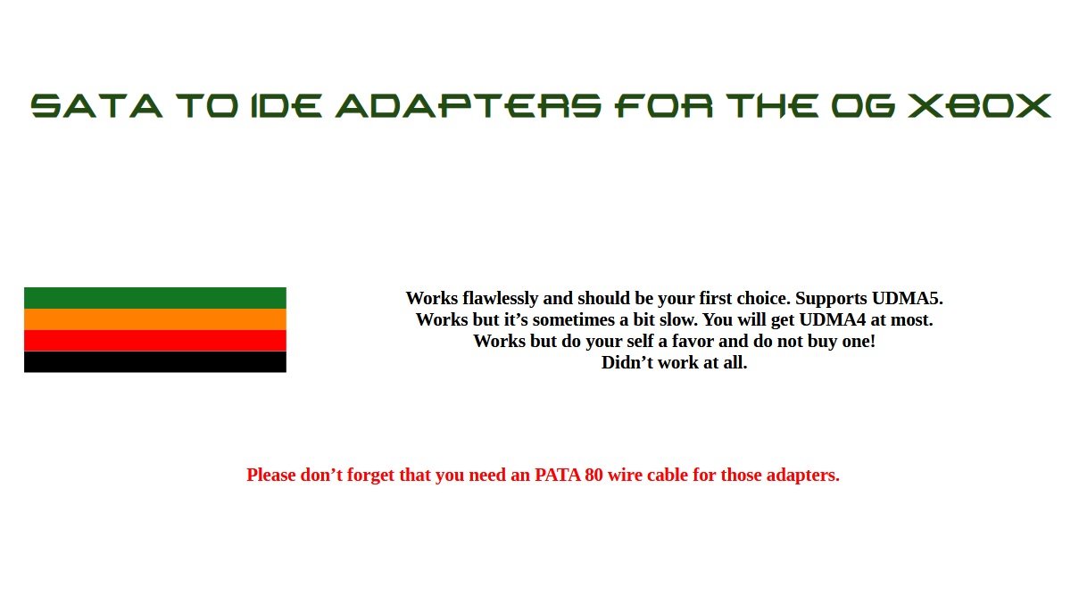 Xbox SATA to IDE Adapter Compatibility List by DarkDestiny
